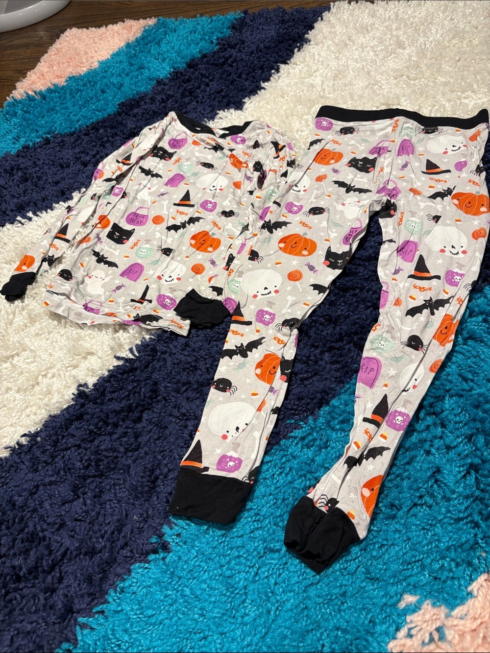 Little Sleepies White Halloween Top with Black Trim and Orange Accents